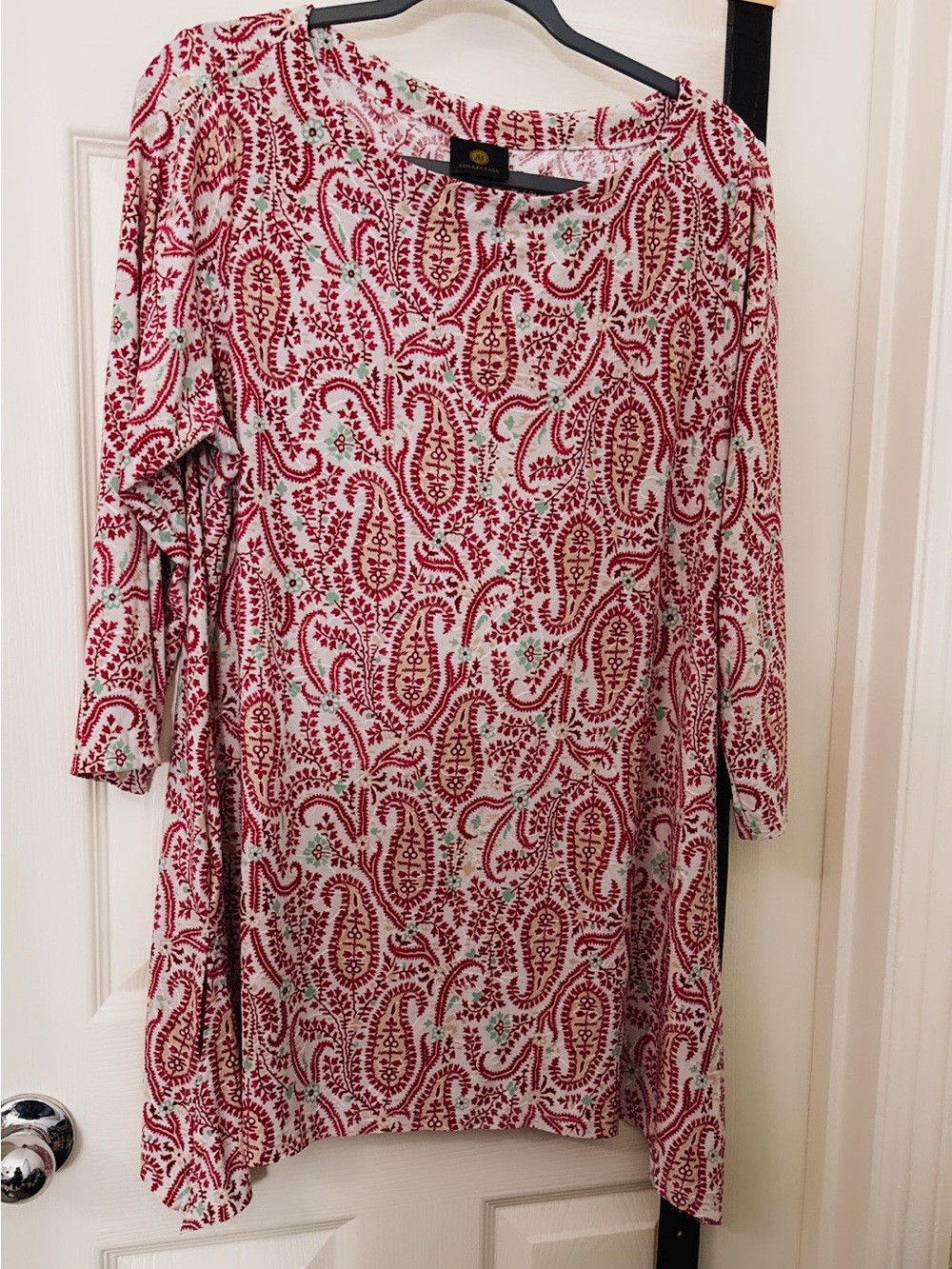 JM Collection Red and White Paisley Long Sleeve Tunic Dress